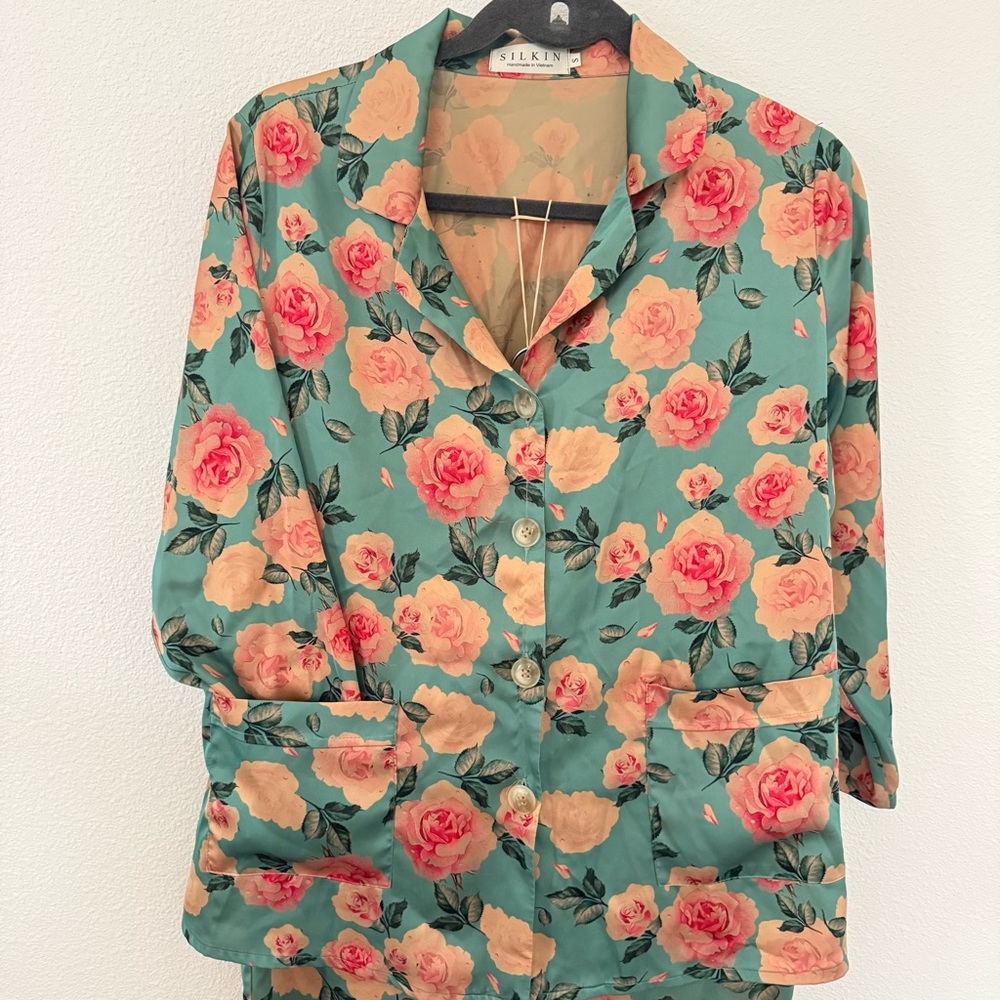 Silkin Rosella Handmade Soft Silky Floral Pajama Lounge Set  2PC Women’s size S - Picture 4 of 16